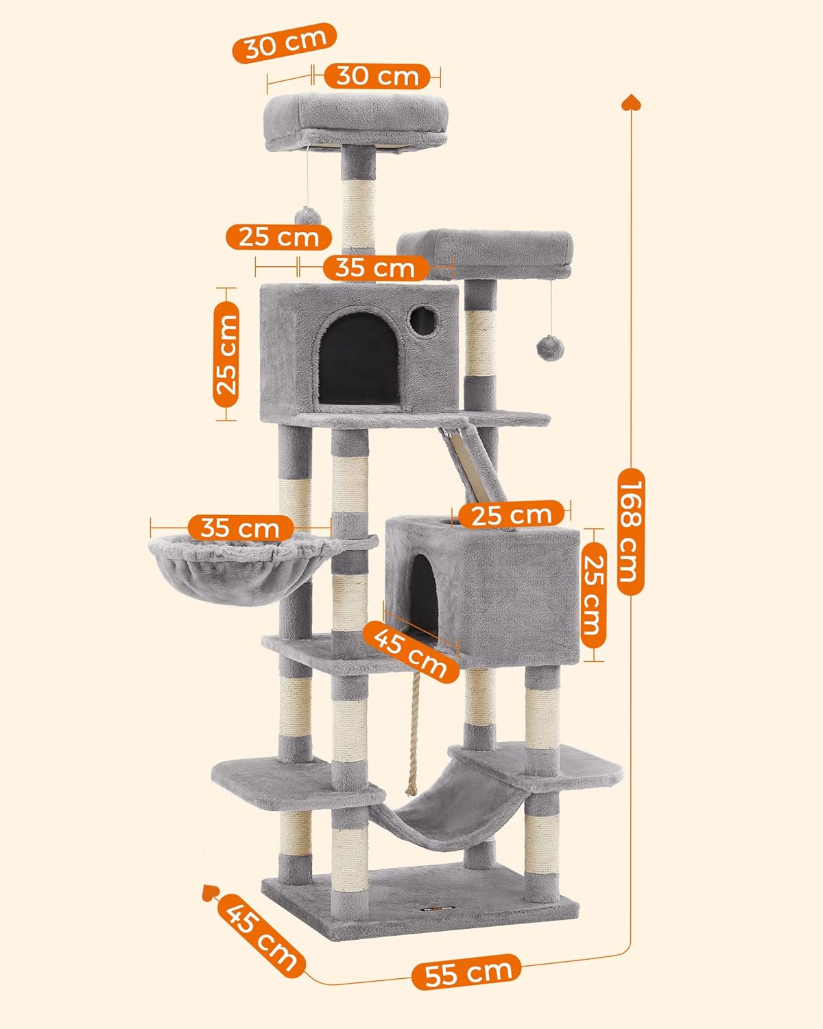 Kattenkrabpaal – Kattenboom – Krabpaal – Kattenhuis – Kattenmeubel – Ruim 168 cm Hoog – 13 Krabpalen Met Sisal