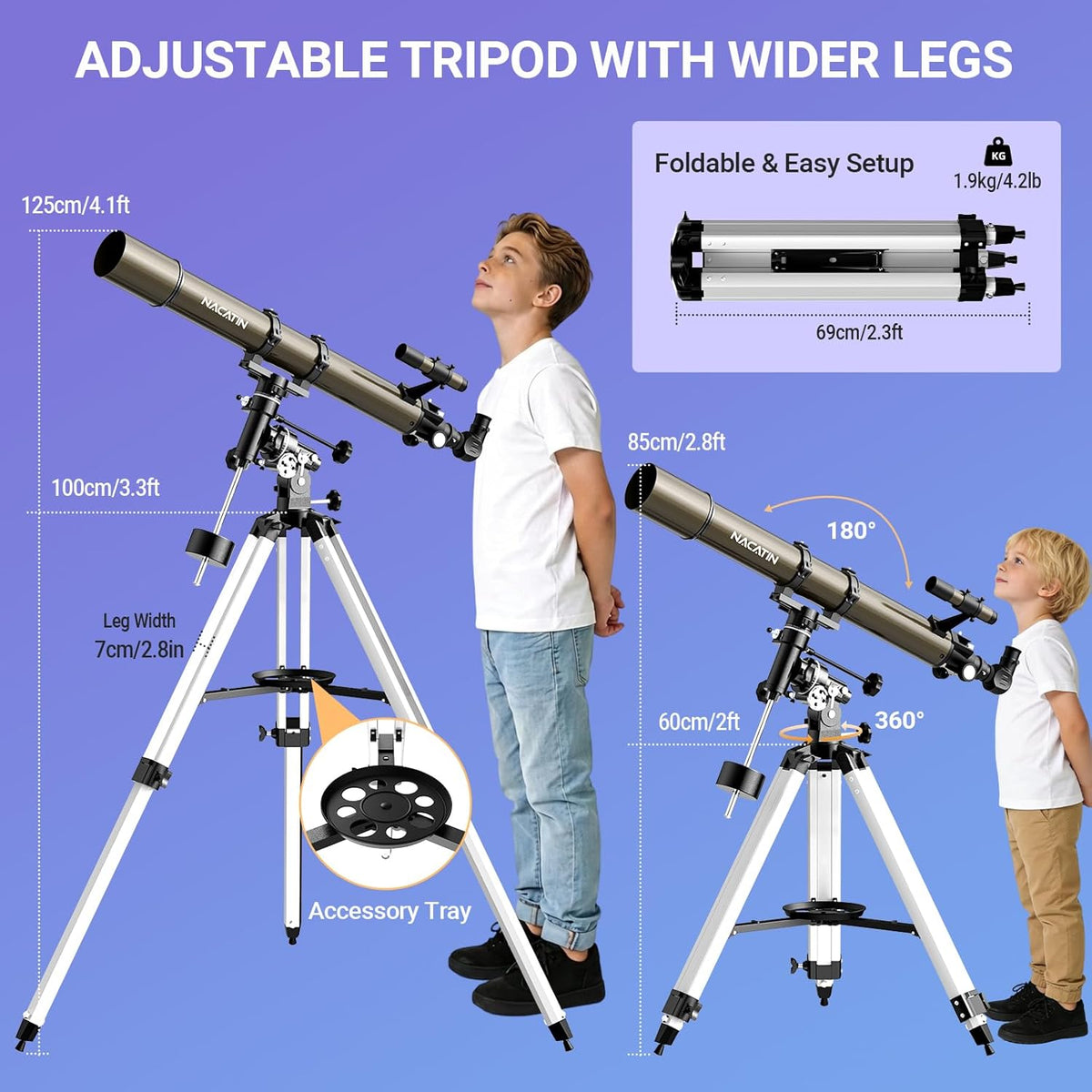 1000-90mm Astronomische refractor telescoop met Equatoriale Montage en Statief