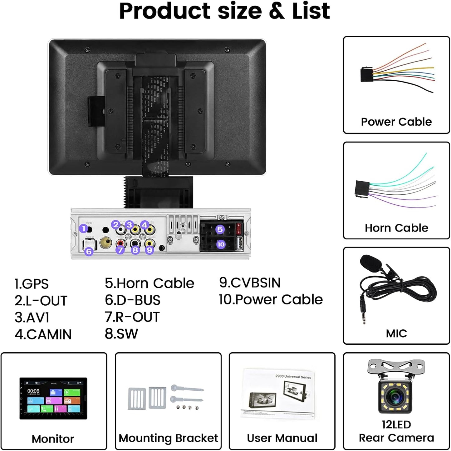 Hikity 10,1 Zoll 1 Din Autoradio mit Apple Carplay Android Auto Bluetooth Freisprecheinrichtung, Abnehmbares Bildschirm Touch Display Car Radio mit Mirror Link FM USB SD AUX + Rückfahrkamera