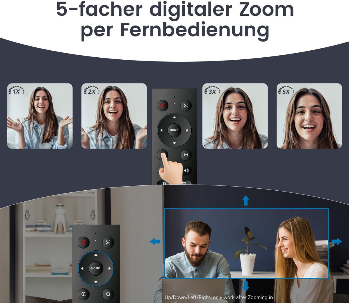TONGVEO KI Automatische tracking 4K webcam met microfoons en luidsprekers, 5-voudige digitale zoom, ePTZ webcamera met afstandsbediening en twee microfoons, conferentie-webcam voor zoom, Skype, OBS