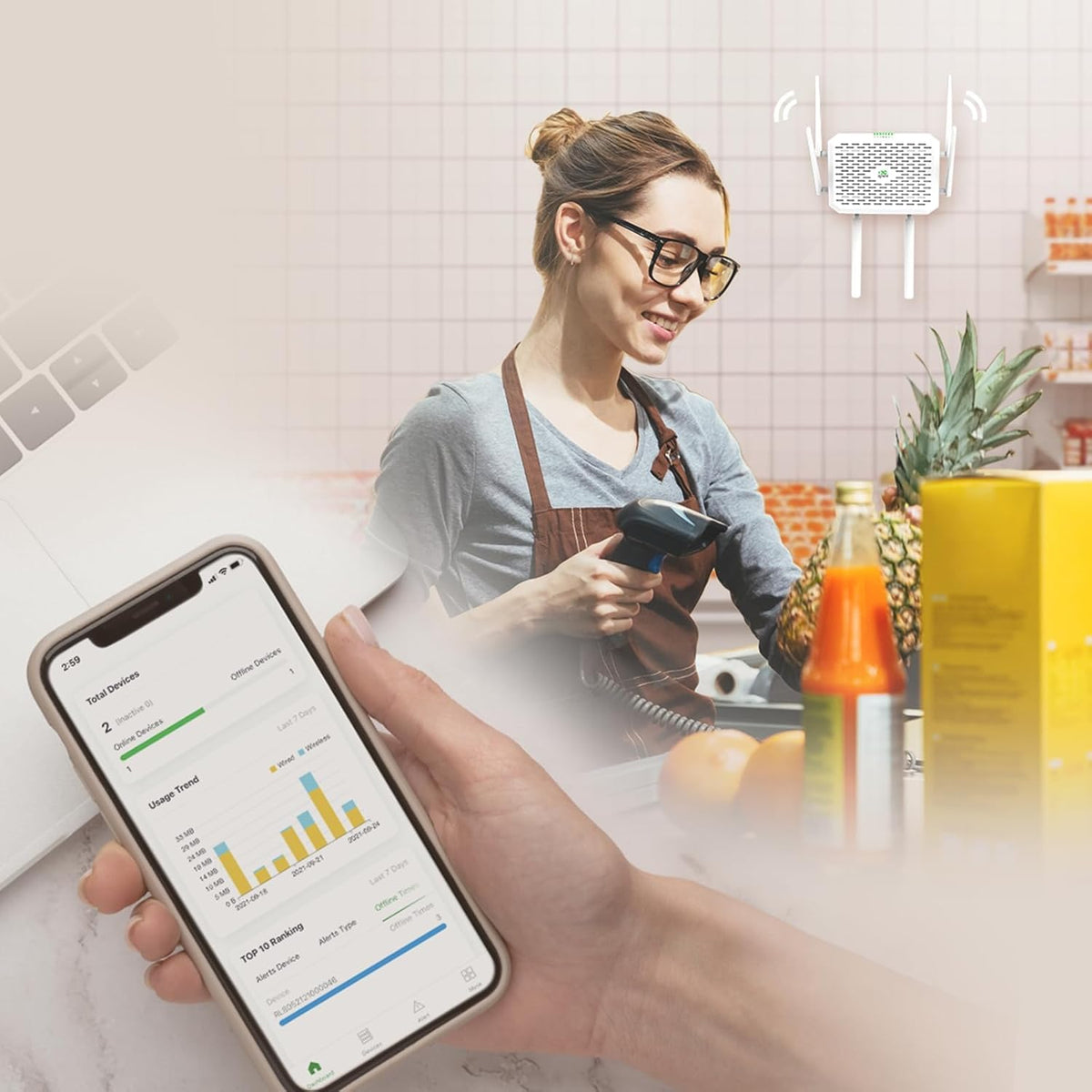 InHand Networks 5G Router Bliksemsnelle 5G & Wi-Fi 6 (AX3600), Dual SIM Ondersteuning, 2x 2.5GbE Poorten, Cloud-Managed,Built–in VPN, Internet voor Kantoor, Retail en RV