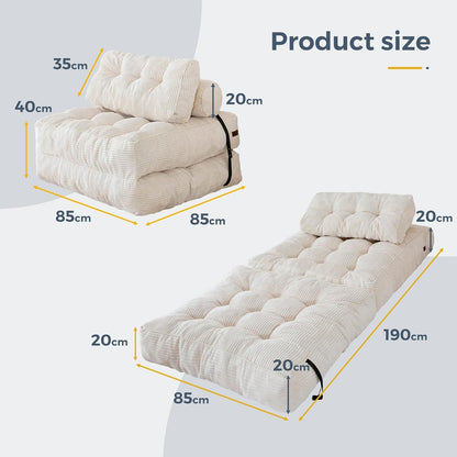 MAXYOYO Folding Sofa Bed, Convertible Sleeping Chair with Pillow, Mattress with Back Support, Portable Chair Bed, Comfortable Floor Sofa Lounge for Living Room, Bedroom, Beige