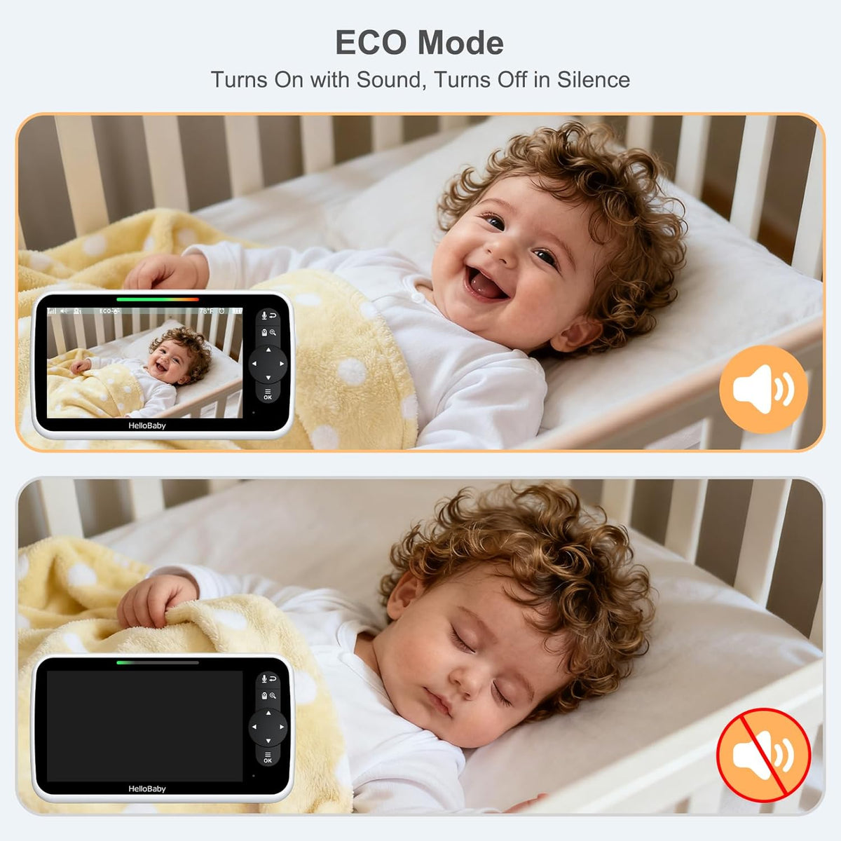 HelloBaby 6-Inch Babyfoon, Groot Scherm met Camera en Audio, 4000 mAh Batterij en ECO Modus, Nachtzicht, Geen WiFi, Tweewegcommunicatie en 8 Slaapliedjes, Op Afstand Bedienbare PTZ Camera
