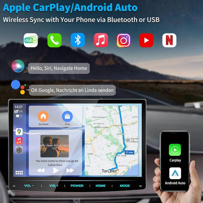 Android 13 Single Din Autoradio – Auto Stereo – Multimedia Speler – Navigatiesysteem – Touchscreen Radio – 10,1 Inch HD Scherm – Draadloze Apple CarPlay & Achteruitrijcamera
