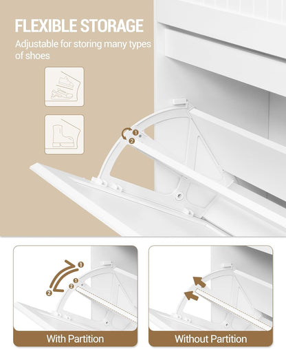 Hzuaneri Shoe Cabinet, SR66103X Shoe Rack, Narrow Shoe Rack, Adjustable Shoe Storage for Entrance Hallway, Living Room, 16 Pairs, 2 Flaps (80B cm), White