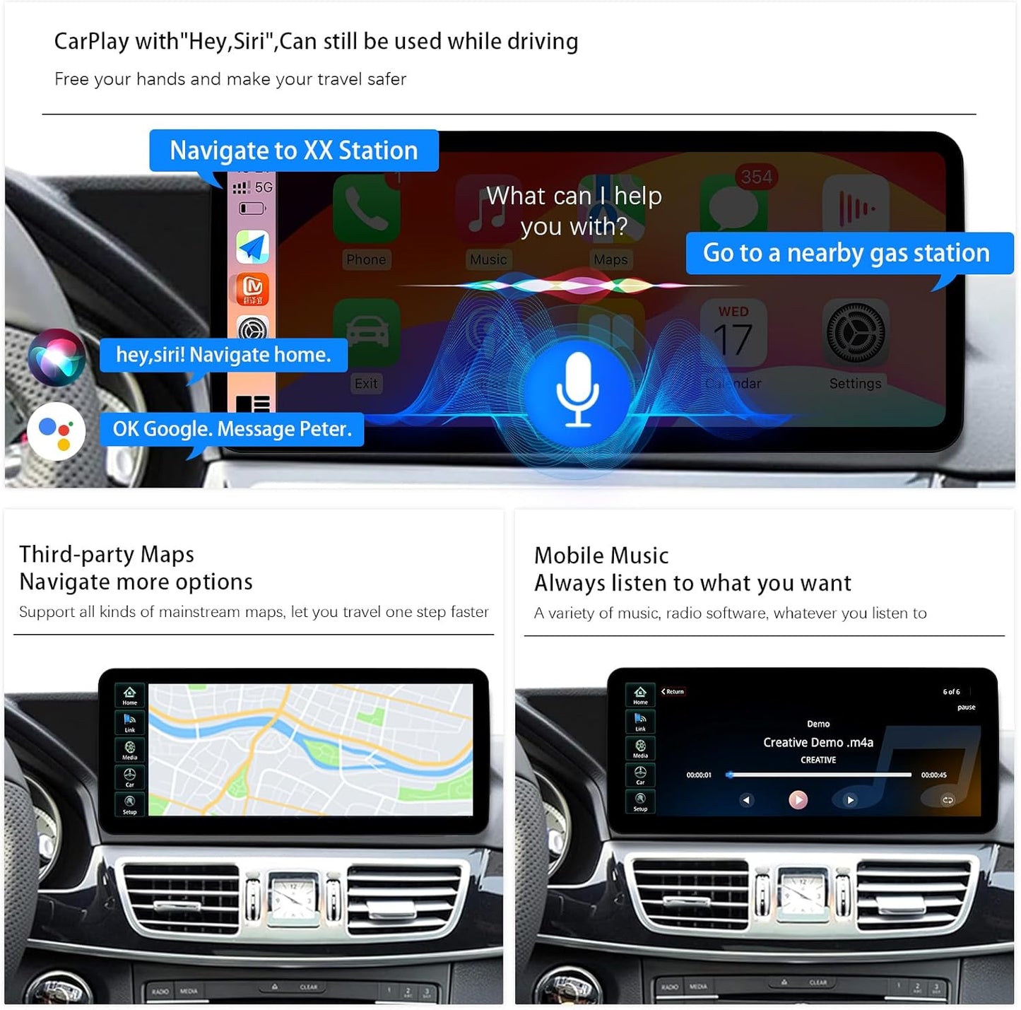 Carplay Autoradio – Multimedia Systeem – Touchscreen Radio – Android Auto Stereo – Ultra Schmal 12,3 Inch – Dual Systeem Linux 5.0 – Geschikt Voor Mercedes Benz E Klasse 2015-2016