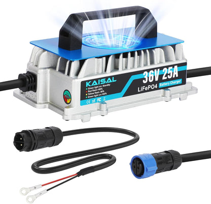 LiFePO4 Acculader – Lithium Batterijlader – Accu Oplader – 36V Oplader – Golfkar Acculader – 25A Snel Opladen – IP67 Waterdichte Aluminium Behuizing