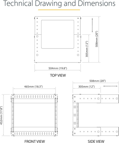 StarTech.com 8U wandrek met 2 stijlen, 19 inch serverrek met open frame, instelbare diepte, wanddata rack voor IT/AV - Inclusief bevestigingsmoeren en schroeven (RK812WALLOA)