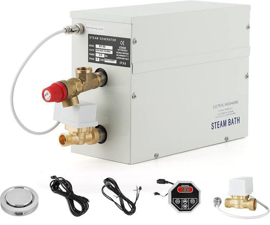 CGOLDENWALL 3 kW stoomgenerator 220 V thuis, ideaal voor sauna/douche/bad/spa, met automatische afvoer, digitale led-regelaar 35-55 °C, voor het verwarmen van ruimtes van 3 m³