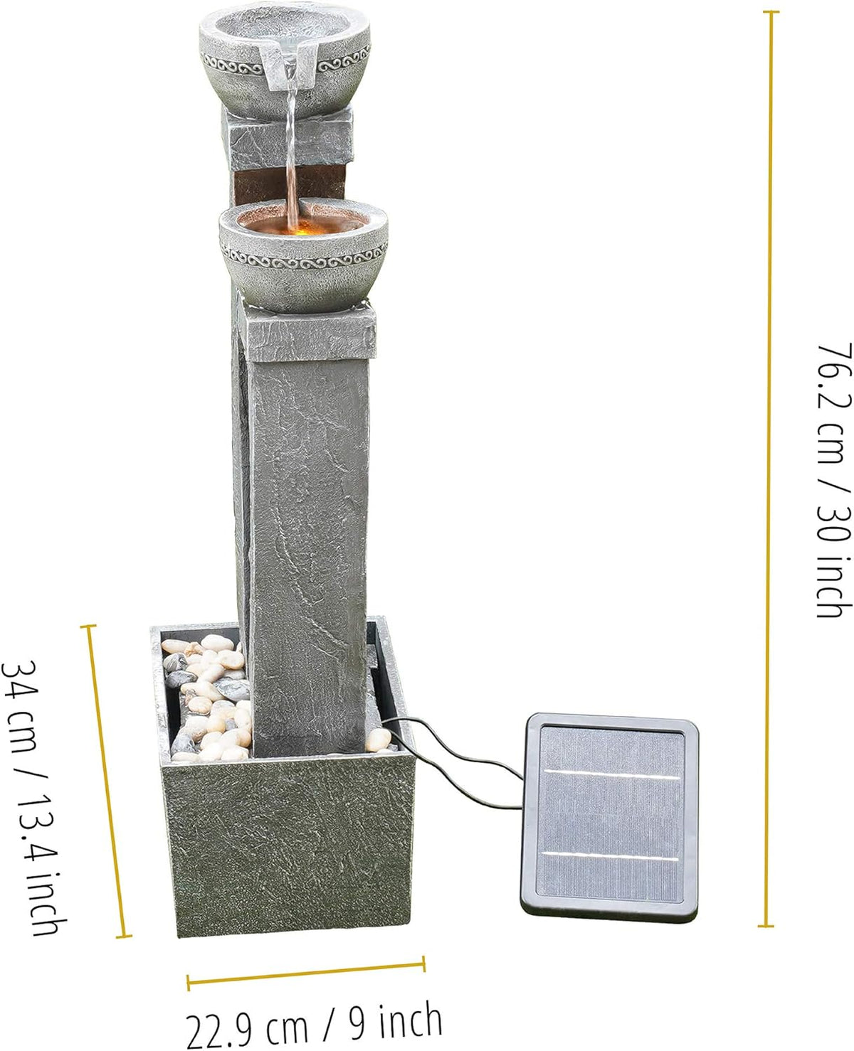 Teamson Home Buiten Tuin Water Fontein - Waterornament - Zonne-Energie - 2 Lagen Pot Ontwerp - Waterval - Tuindecoratie - Binnen & Buiten - Met Pomp - 34 x 22.9 x 76.2 (cm)