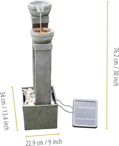 Teamson Home Buiten Tuin Water Fontein - Waterornament - Zonne-Energie - 2 Lagen Pot Ontwerp - Waterval - Tuindecoratie - Binnen & Buiten - Met Pomp - 34 x 22.9 x 76.2 (cm)