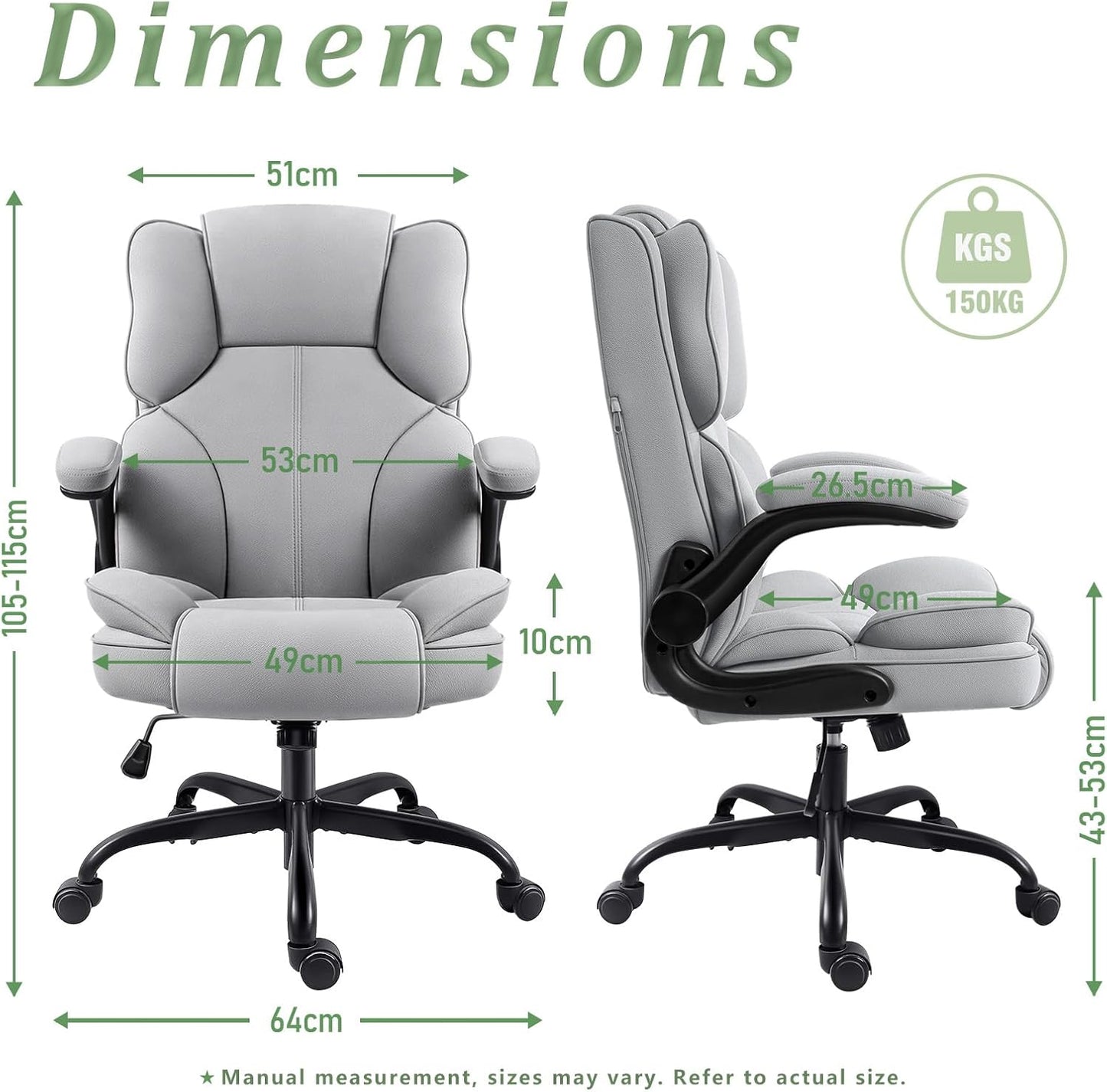 Bureaustoel – Office Chair – Werkstoel – Gaming Stoel – Bureau Stoel – Hoge Rugleuning – Gevoerde Zitting – Opklapbare Armleuningen – 200kg Draagvermogen – Ergonomisch Design