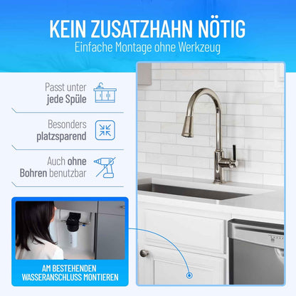 Premium waterfilter voor ondertafel – Onderbouw waterfilter, waterfilterbehuizing, ondergootsteen filter, waterfiltersysteem – 8 liter/minuut – Filtert 100+ stoffen