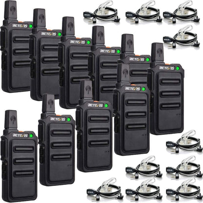 Retevis RT619 Walkie Talkie met Headset PMR446 Licentievrij 16 Kanalen VOX Squelch 1300 mAh Oplaadbare CTCSS/DCS VOX 2 Way Radio Micro USB-Oplaadkabel (5 Paar, Zwart)