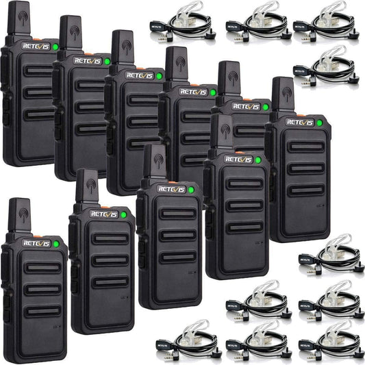 Retevis RT619 Walkie Talkie met Headset PMR446 Licentievrij 16 Kanalen VOX Squelch 1300 mAh Oplaadbare CTCSS/DCS VOX 2 Way Radio Micro USB-Oplaadkabel (5 Paar, Zwart)