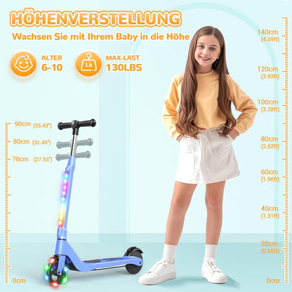 SISIGAD E-step voor kinderen van 6 tot 10 jaar, met knipperende ledlampen en 3 instelbare hoogtes, elektrische step voor kinderen, 45 W motor, max. 10 km/u, maximale belasting 70 kg