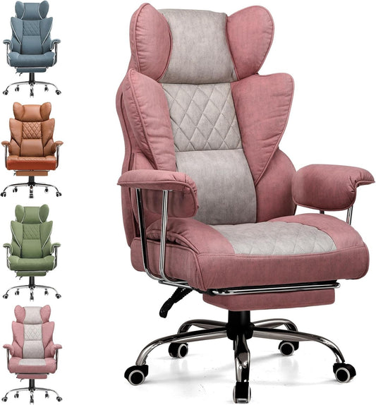 GTPLAYER Ergonomic Gaming Chair, Adjustable Gaming Chair, Office Chair with Footrest, Adjustable Backrest for Work and Play Technological Fabric, Pink - QUORE