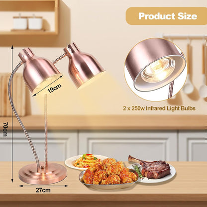 2 stuks voedselwarmtelamp, 360° verstelbare slang-voedselverwarmer, 2 x 250 W, infrarood voedselwarmer, warmtelamp, tot 70 cm uittrekbaar, voor buffetkeukens, restaurants en hotels