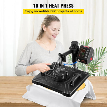10-in-1 warmtepers Zwart – Transferpers – Sublimatiepers – T-shirtpers – Persmachine – 30 x 38 cm – 360° draaibaar