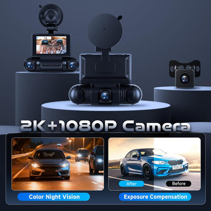 Dashcam – Dashboardcamera – Autocamera – Auto camera – Rijcamera – 4-Kanaals 360° Met Vier Camera’s – 2K + 3x1080p Met WiFi En Nachtzicht
