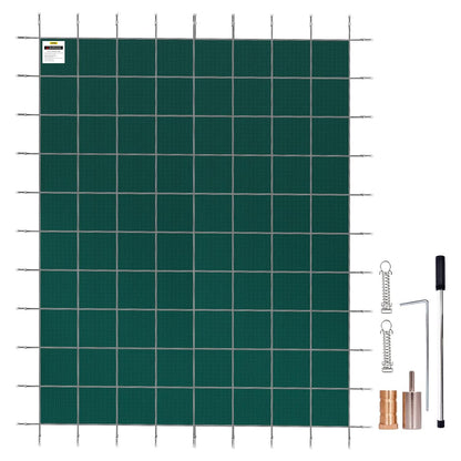 VEVOR Veiligheidsafdekking voor ingegraven zwembaden, 4,9 x 9 m, groen net, veiligheidsdeken, afmetingen 5,5 x 9,8 m, met installatiegereedschap voor winterzwembad, bestand tegen zon, wind