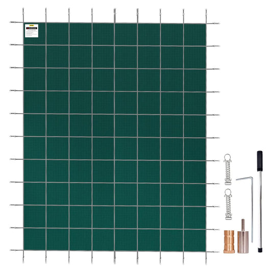 VEVOR Veiligheidsafdekking voor ingegraven zwembaden, 4,9 x 9 m, groen net, veiligheidsdeken, afmetingen 5,5 x 9,8 m, met installatiegereedschap voor winterzwembad, bestand tegen zon, wind