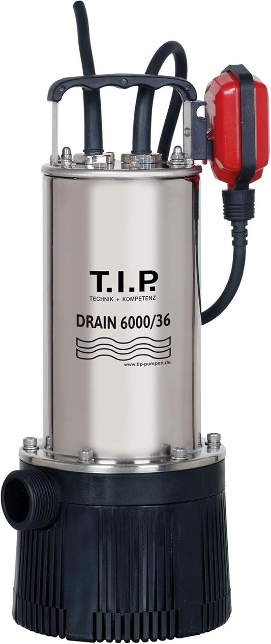 T.I.P. 6000/36 Dompelpomp, dompelpomp, debiet tot 6.000 l/u, opvoerhoogte max. 34 m/druk max. 3,4 bar, 950 W, motorbehuizing van roestvrij staal, dompeldiepte max. 7 m