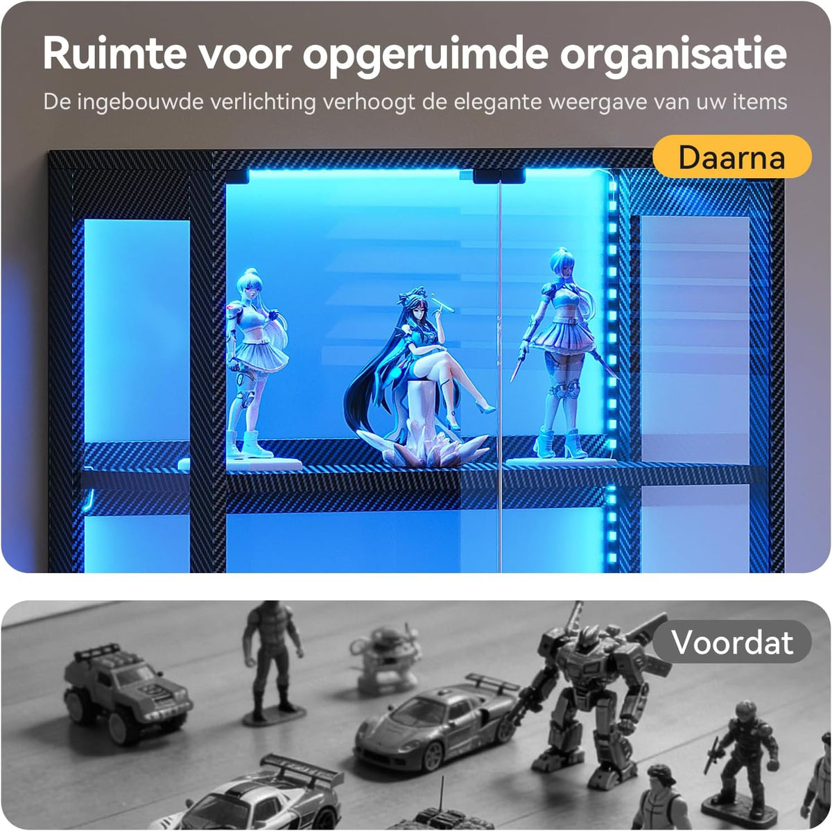 Glazen vitrine zwart – vitrinekast – displaykast – etalagekast – presentatiekast – 4 glazen planken – geïntegreerde ledverlichting
