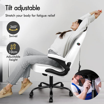 ALFORDSON Massage Bureaustoel, Ergonomische Computerstoel met Armleuning, Kunstleren Bureaustoel, Draagvermogen 150 kg, Rugleuning 90-135°, In Hoogte Verstelbaar, Wit
