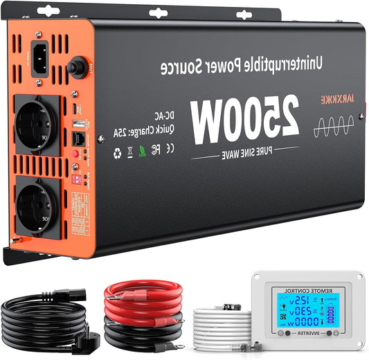 2500W Inverter – Spanning Omvormer – Sinus Omvormer – UPS Converter – 12V Naar 230V – Zuivere Sinusgolf – Mains Priority Schakeling – 2500W Continu Vermogen – LCD Afstandsbediening - QUORE