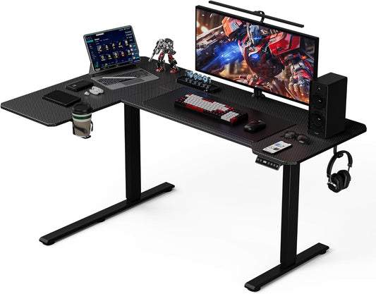Elektrisch in Hoogte Verstelbaar Bureau, 150 x 100 CM Verstelbare Tafel met Bekerhouder en Haak, Antracietzwart