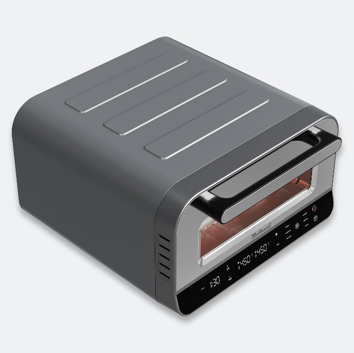 Elektrische pizzaoven met pizzasteen en pizzaschep – 450 °C voor knapperige steenovenpizza in 2 minuten – 1700 W, timer, binnenverlichting en kijkvenster – professionele pizzamaker. (GRIJS)