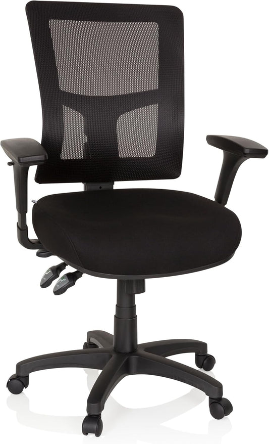 hjh OFFICE 760006 bureaustoel Impact PRO netstof zwart draaistoel met verstelbare rugleuning