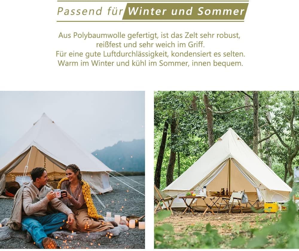 TOMOUNT Klockentent 3 m, 4 m, glamping tent voor 3-6 personen, katoen, familietent, campingtent, tipi-tent, piramidetent voor groepen, gezinnen, outdoor, camping, feesten