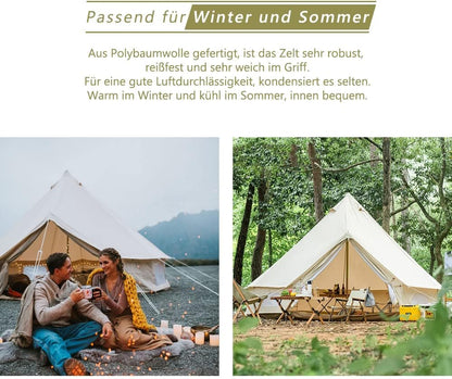 TOMOUNT Klockentent 3 m, 4 m, glamping tent voor 3-6 personen, katoen, familietent, campingtent, tipi-tent, piramidetent voor groepen, gezinnen, outdoor, camping, feesten