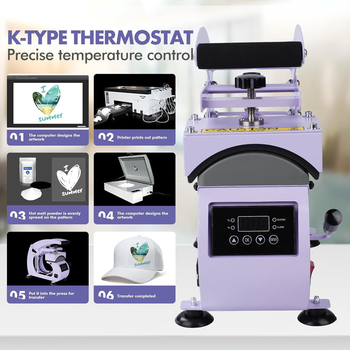 Kappers, mutspers, warmtepers, 9,5 x 15 cm, transferpers, warmtepers, 360 graden rotatie kap, warmtepersmachine met digitale led-temperatuur- en tijdcontroller, 220 V