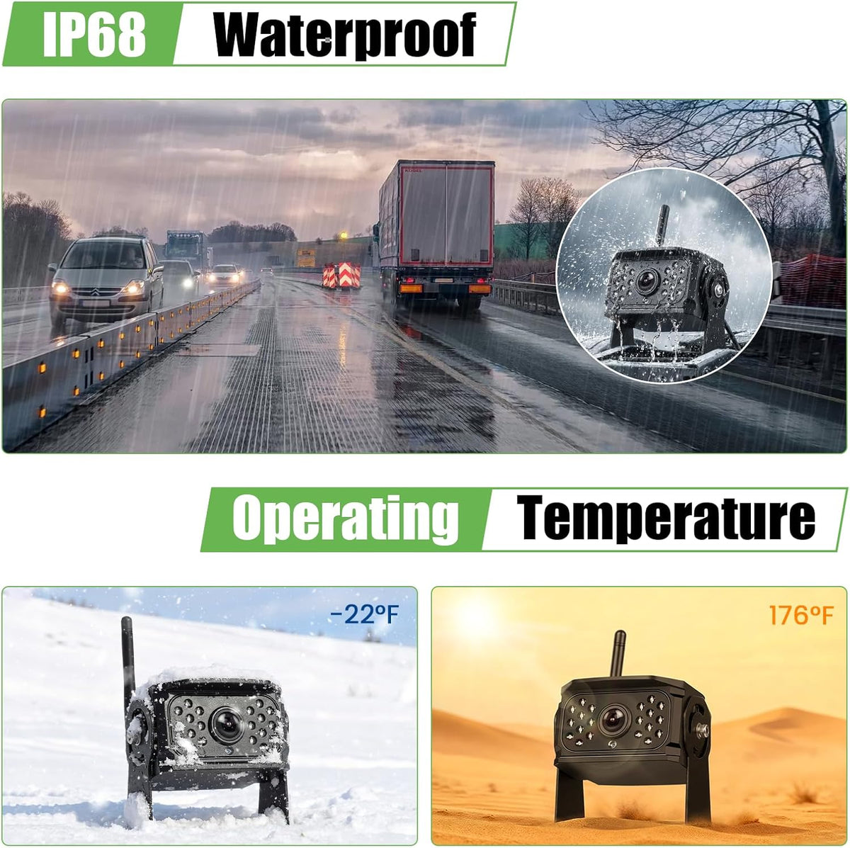 Digitale draadloze achteruitrijcamera, 4 camera's, 10,1 inch IPS HD achteruitrijmonitor met gedeeld scherm met opnamefunctie, nachtzicht, DVR-monitor & IP68 waterdichte aanhanger/vrachtwagen/camper