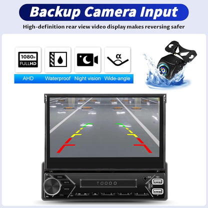 OiLiehu 2+64G Android 13 1-DIN Autoradio met Draadloze CarPlay & Android Auto, 7" IPS Handmatig Inklapbaar Scherm