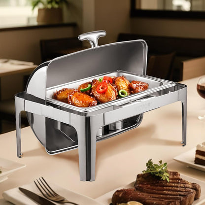 Voedselwarmer – Warmhoudplaat – Buffetwarmer – Cateringwarmer – Zelfbediening – 8,5 Liter Inhoud – Roestvrij Staal Met Inklapbaar Deksel