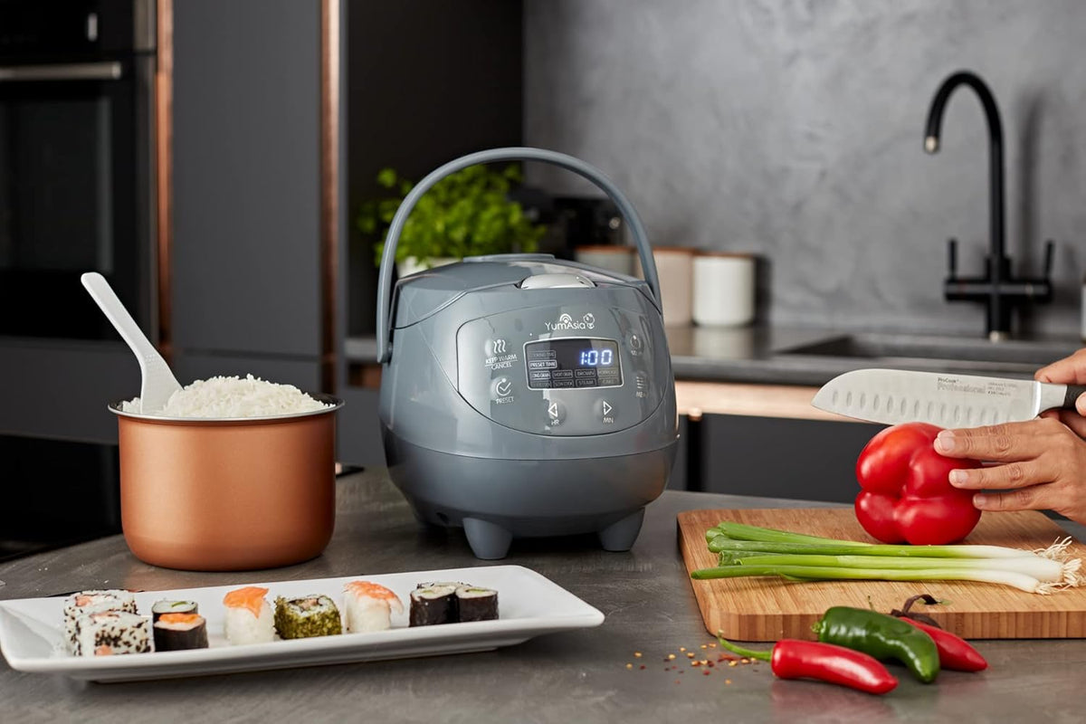 Rijstkoker – Mini Rijstkoker – Multicooker – Stoomkoker – Slowcooker – 1-3 Personen – 24-Uurs Timer & Warmhoudfunctie – Cobalt Grey
