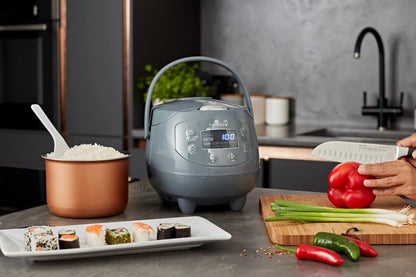 Rijstkoker – Mini Rijstkoker – Multicooker – Stoomkoker – Slowcooker – 1-3 Personen – 24-Uurs Timer & Warmhoudfunctie – Cobalt Grey