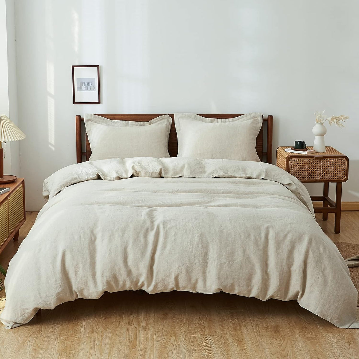 Simple&Opulence King-Grootte Duvet Cover Set - 100% Linnen Duvet Cover - 1 Ademt Soft Deken met 2 Kussenhoes - Luxueus Hypoallergene Vlas Linnen Beddengoed - Hennepkleurig