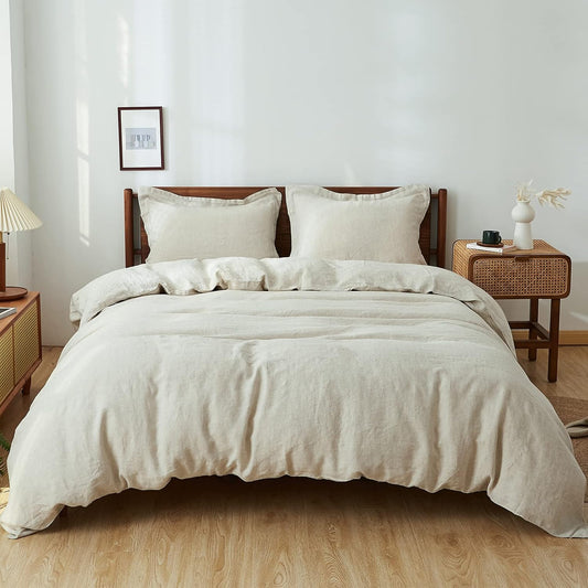 Simple&Opulence King-Grootte Duvet Cover Set - 100% Linnen Duvet Cover - 1 Ademt Soft Deken met 2 Kussenhoes - Luxueus Hypoallergene Vlas Linnen Beddengoed - Hennepkleurig