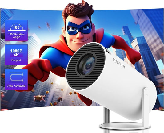 Mini-beamer, 4K Full HD 1080p 180° draaibare draagbare projector, kleine videoprojector, ondersteunt 2.4/5G Dual WiFi en Bluetooth 5.0, met Android en iOS 11.0 home theater smart beamer
