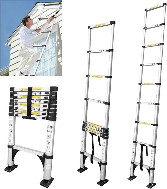 JADDUO Telescopische vouwladder antislip 2,6 m intrekbare treden aluminium doe-het-zelf winkel opvouwbaar uitschuifbaar unieke rechtshandige multifunctionele ladder draagvermogen 150 kg