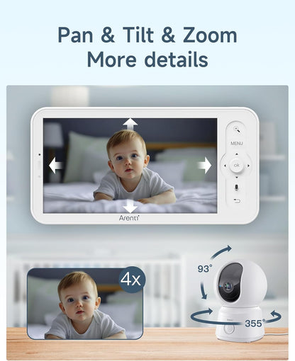 ARENTI Babyfoon met 2 Camera en App met 5 inch Scherm, 1080P PTZ Videobabyfoon met Camera, One-Touch-Oproep, Temperatuursensor, Slaapliedje, Nachtzicht, 2-Weg Audio, VoX-Modus, Automatisch