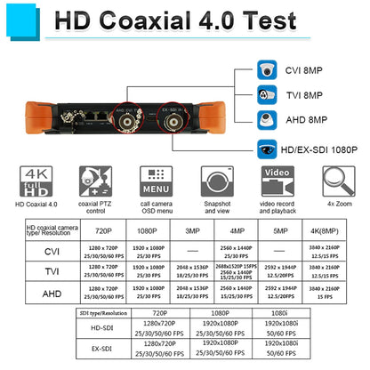 HD CCTV-tester X9MOVTADHS 8-inch 2K-retina-display met bescherming tegen zonlicht HD CCTV-tester met 8MP CVI TVI AHD 8MP EX-SDI HD-SDI 3G-SDI IP-camera Ondersteunt RJ45-kabel TDR-test