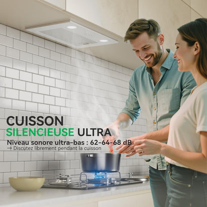 Hermitlux Afzuigkap, 52 cm, inbouw, keukenafzuigkap, luchtstroom 750 m³/h, 68 dB, LED-verlichting, koolstoffilter, roestvrij staal