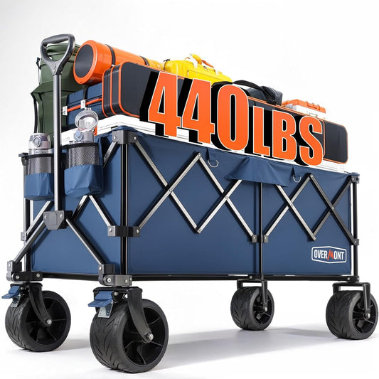 Overmont 300L Extra Grote Opvouwbare Festival Trolley Kar - All-Terrain Brede Wielen en Rem - Heavy Duty Kar Belastbaar 200KG - Met Verstelbare Handvat & Cover Tas - Wagon voor Strand Camping Tuin