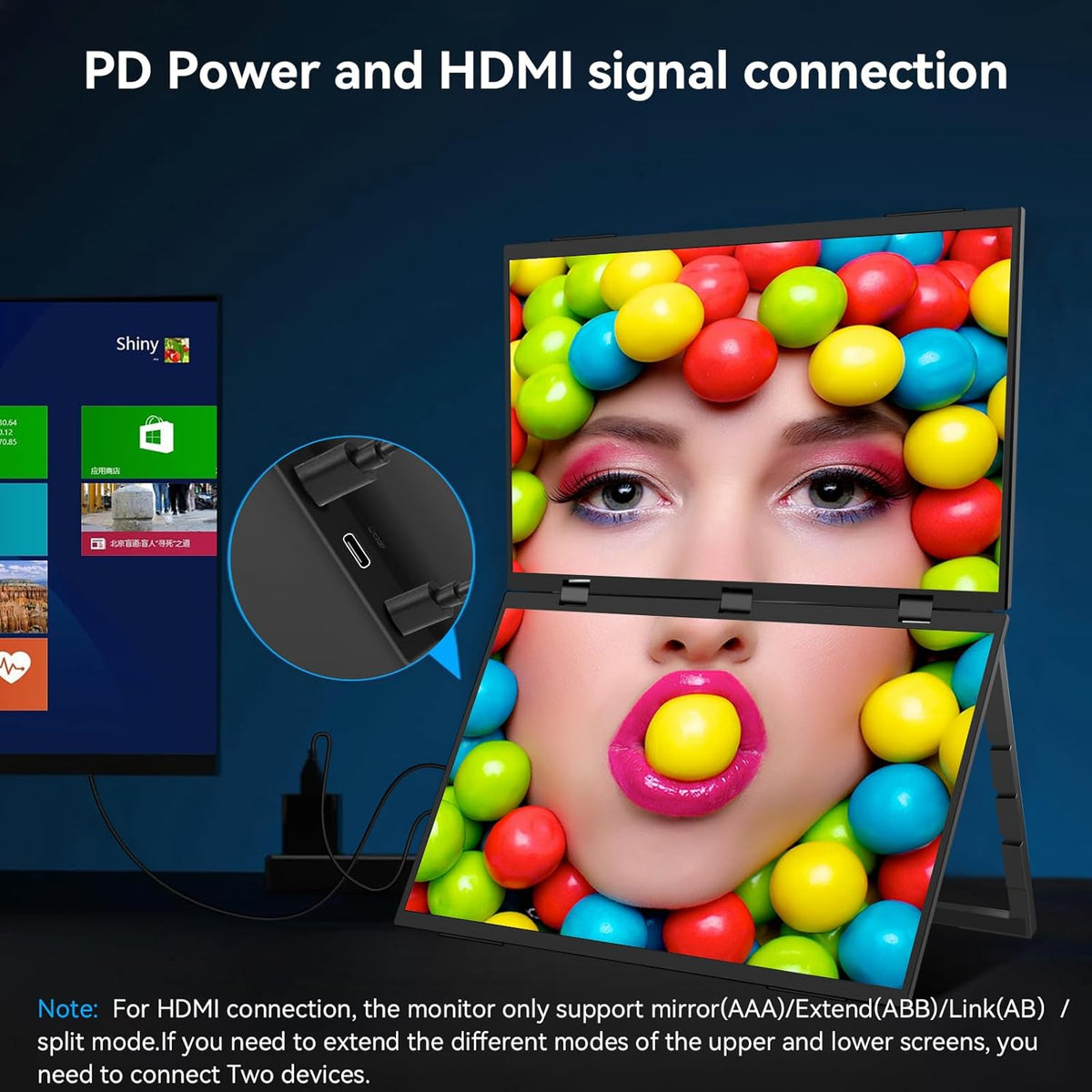 Kenowa Dual Portable Monitor 18.5 inch Foldable Dual Screen 120Hz 100% sRGB, IPS Expansion Screen, Foldable Monitor with Mini HDMI/USB-C/Speaker for Laptop/PC/Phone/Mac/PS4/Switch - QUORE